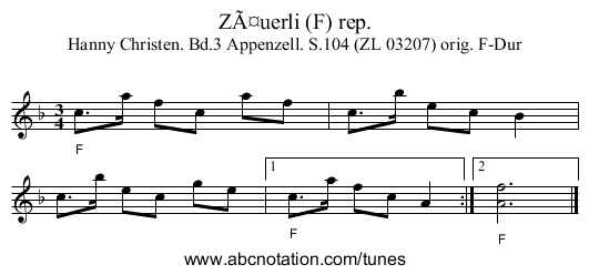 Zäuerli (F) rep. - staff notation