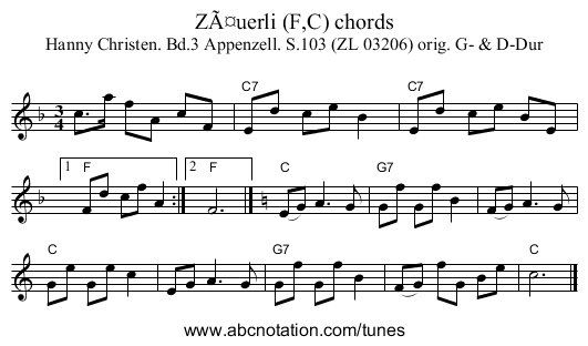 ZÃ¤uerli (F,C) chords - staff notation