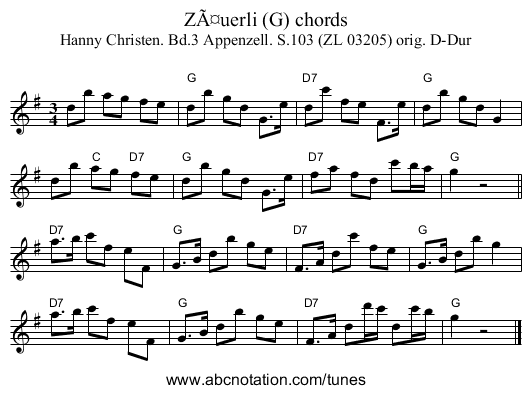 Zäuerli (G) chords - staff notation