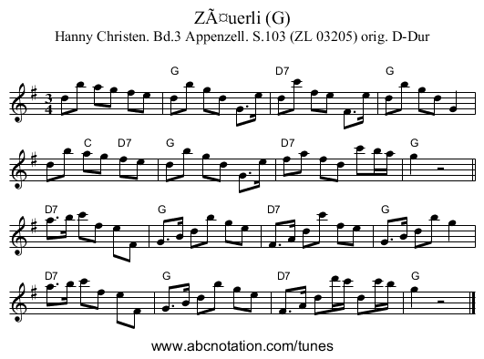 ZÃ¤uerli (G) - staff notation