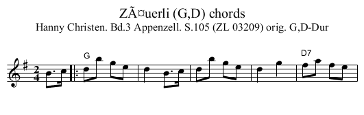 ZÃ¤uerli (G,D) chords - staff notation