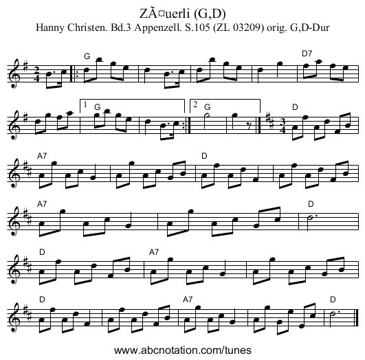 ZÃ¤uerli (G,D) - staff notation