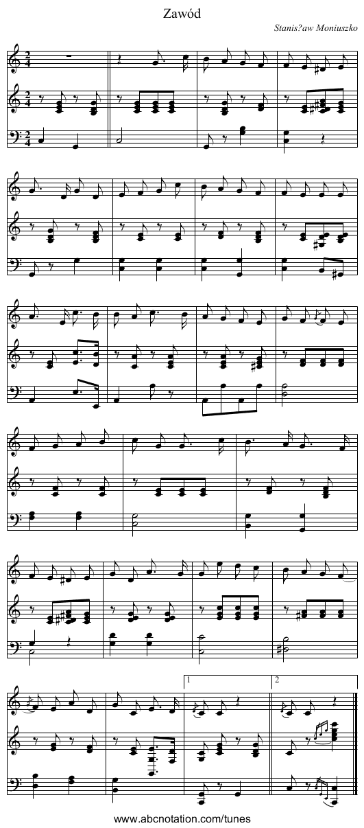 Zawód - staff notation