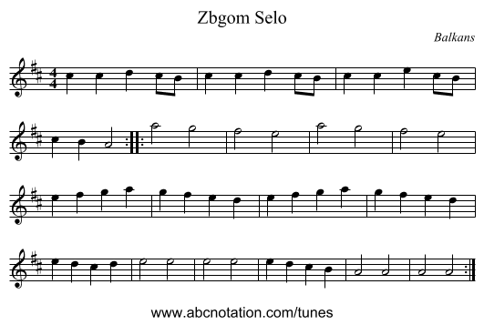 Zbgom Selo - staff notation