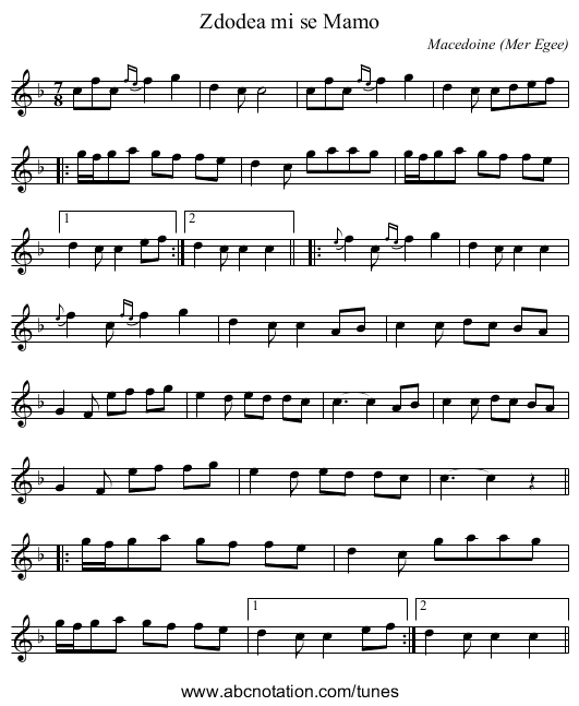 Zdodea mi se Mamo - staff notation