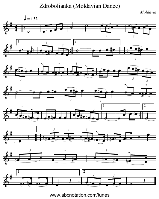 Zdrobolianka (Moldavian Dance) - staff notation