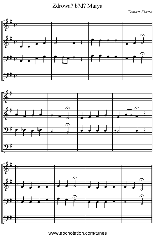 Zdrowa? b?d? Marya - staff notation
