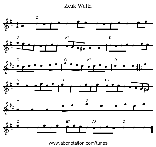 Zeak Waltz - staff notation