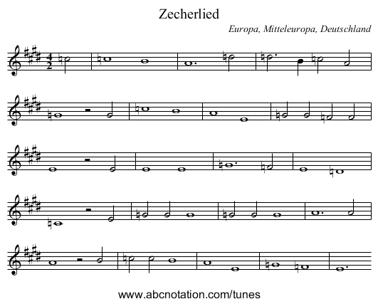 Zecherlied - staff notation