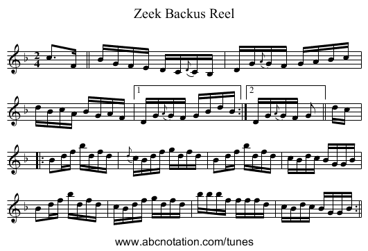 Zeek Backus Reel - staff notation