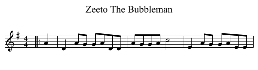 Zeeto The Bubbleman - staff notation