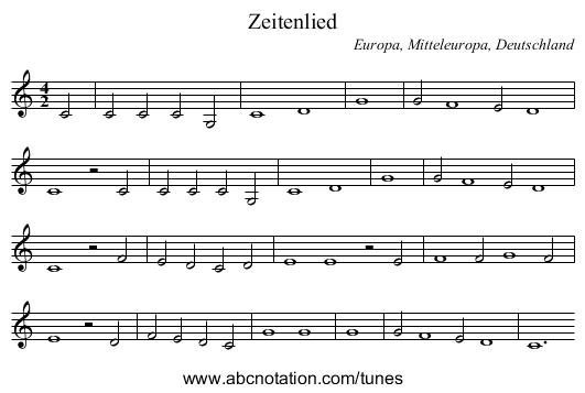 Zeitenlied - staff notation