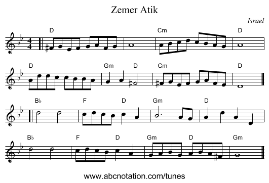 Zemer Atik - staff notation