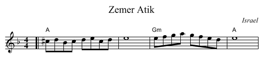 Zemer Atik - staff notation