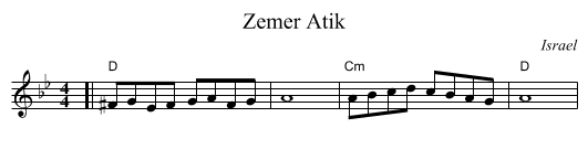 Zemer Atik - staff notation