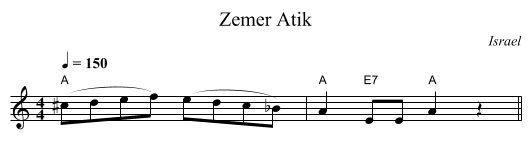 Zemer Atik - staff notation