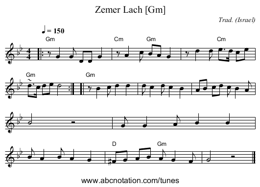 Zemer Lach [Gm] - staff notation
