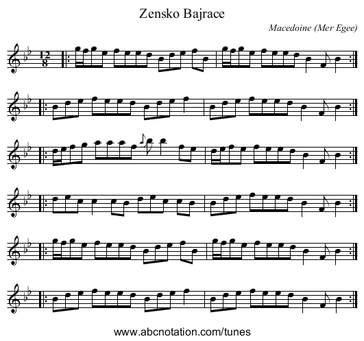 Zensko Bajrace - staff notation