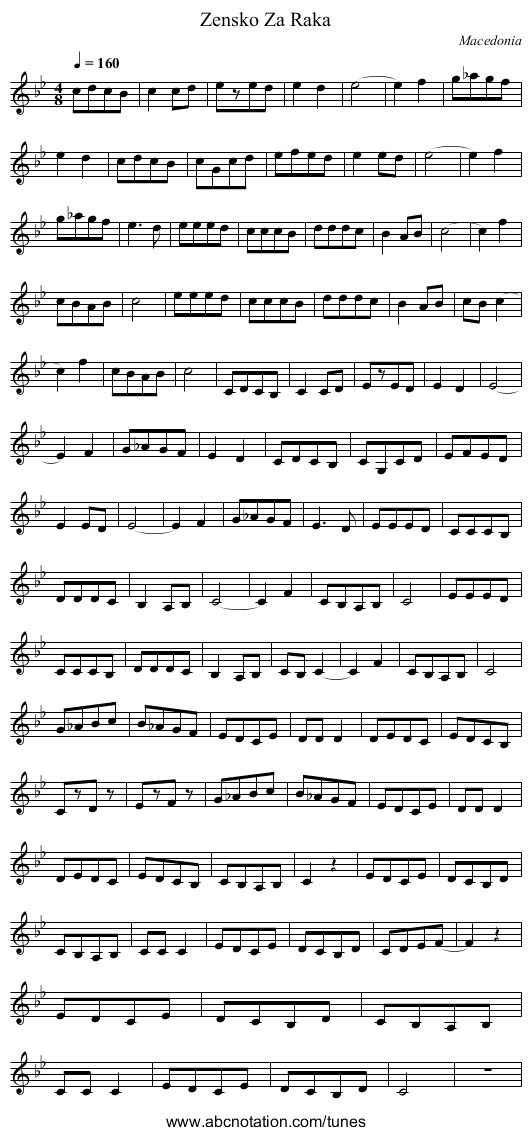 Zensko Za Raka - staff notation
