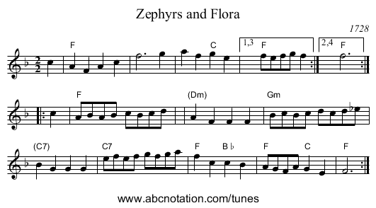 Zephyrs and Flora - staff notation