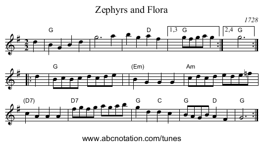 Zephyrs and Flora - staff notation