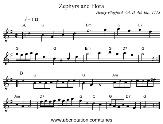 Zephyrs and Flora - staff notation
