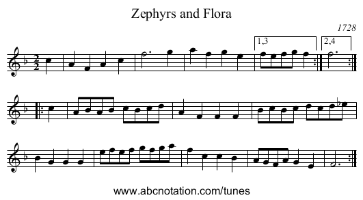 Zephyrs and Flora - staff notation