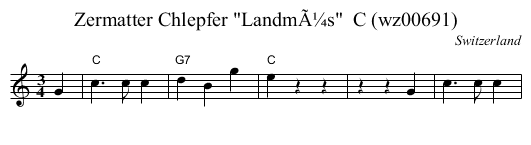 Zermatter Chlepfer LandmÃ¼s  C (wz00691) - staff notation