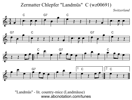 Zermatter Chlepfer Landmüs C (wz00691) - staff notation