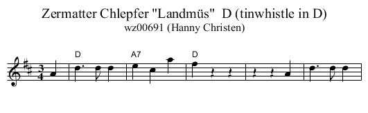 Zermatter Chlepfer Landm&uuml;s  D (tinwhistle in D) - staff notation