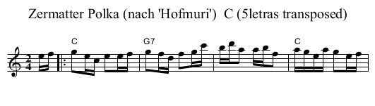 Zermatter Polka (nach 'Hofmuri')  C (5letras transposed) - staff notation