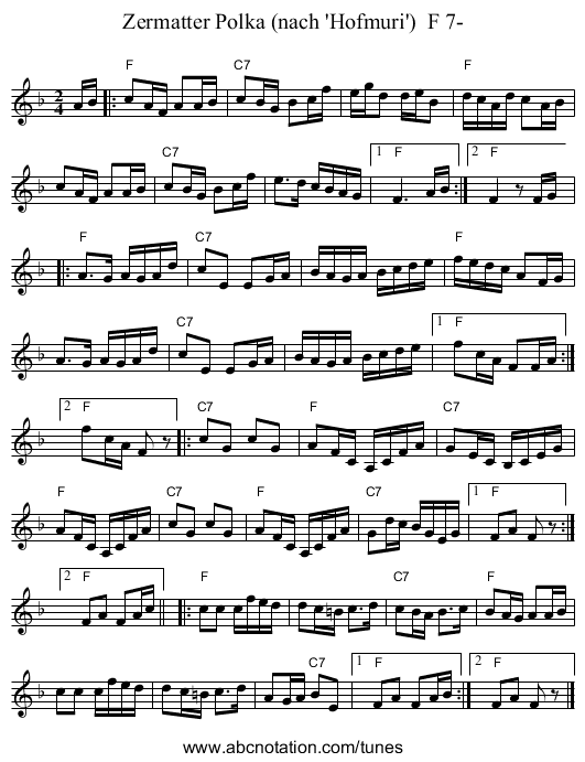 Zermatter Polka (nach 'Hofmuri')  F 7- - staff notation