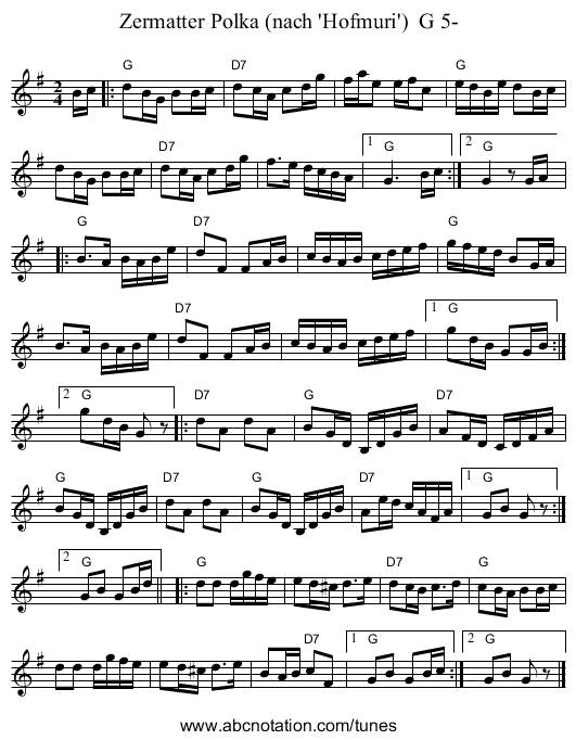 Zermatter Polka (nach 'Hofmuri')  G 5- - staff notation