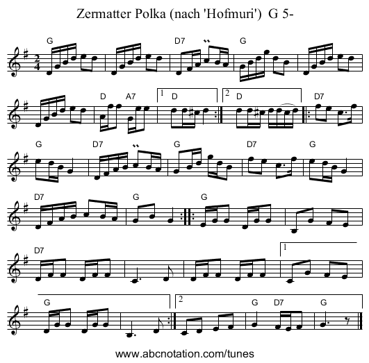 Zermatter Polka (nach 'Hofmuri')  G 5- - staff notation