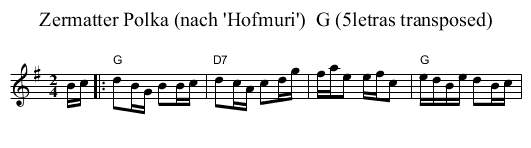 Zermatter Polka (nach 'Hofmuri')  G (5letras transposed) - staff notation