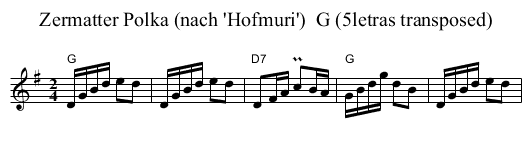 Zermatter Polka (nach 'Hofmuri')  G (5letras transposed) - staff notation