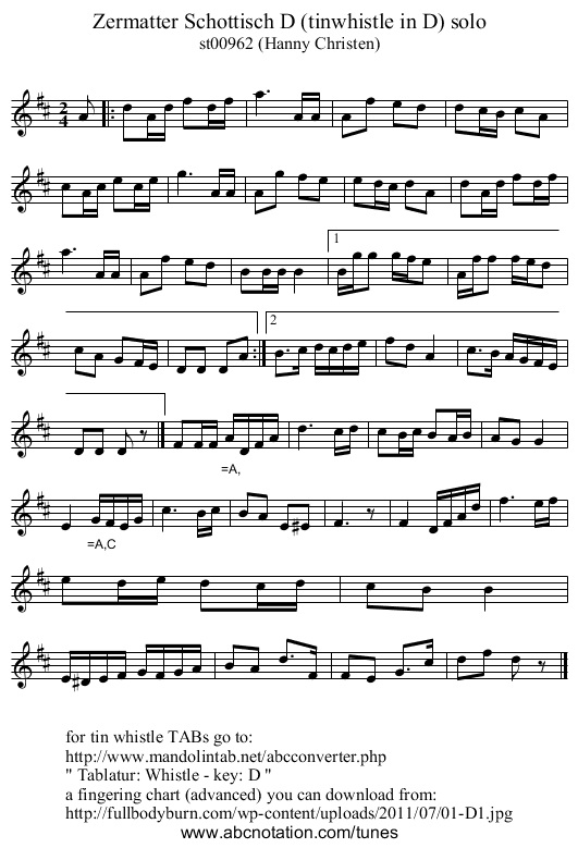 Zermatter Schottisch D (tinwhistle in D) solo - staff notation