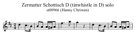 Zermatter Schottisch D (tinwhistle in D) solo - staff notation