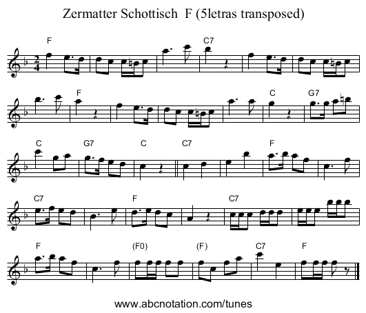 Zermatter Schottisch  F (5letras transposed) - staff notation