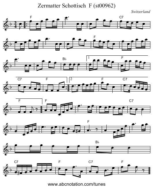 Zermatter Schottisch F (st00962) - staff notation