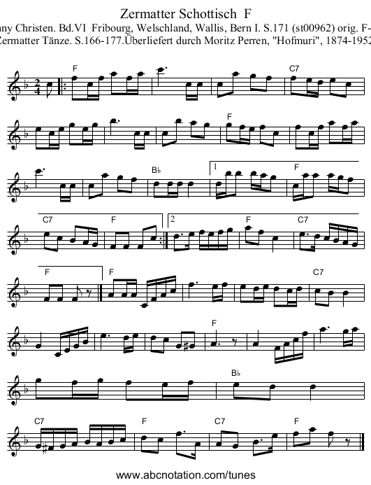 Zermatter Schottisch  F - staff notation