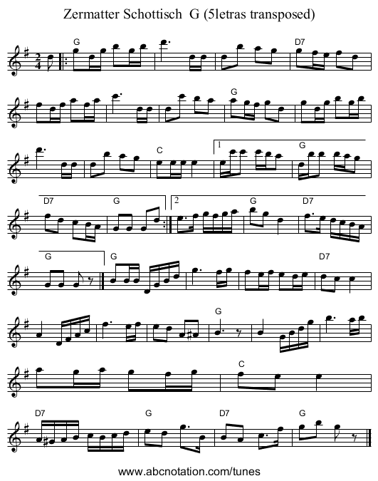 Zermatter Schottisch G (5letras transposed) - staff notation