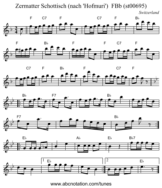 Zermatter Schottisch (nach 'Hofmuri')  FBb (st00695) - staff notation