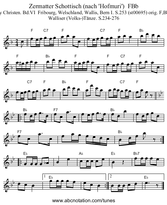 Zermatter Schottisch (nach 'Hofmuri') FBb - staff notation
