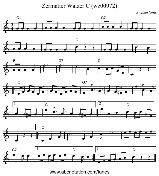 Zermatter Walzer C (wz00972) - staff notation