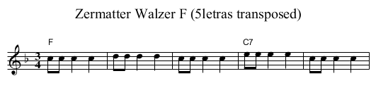 Zermatter Walzer F (5letras transposed) - staff notation