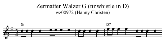 Zermatter Walzer G (tinwhistle in D) - staff notation