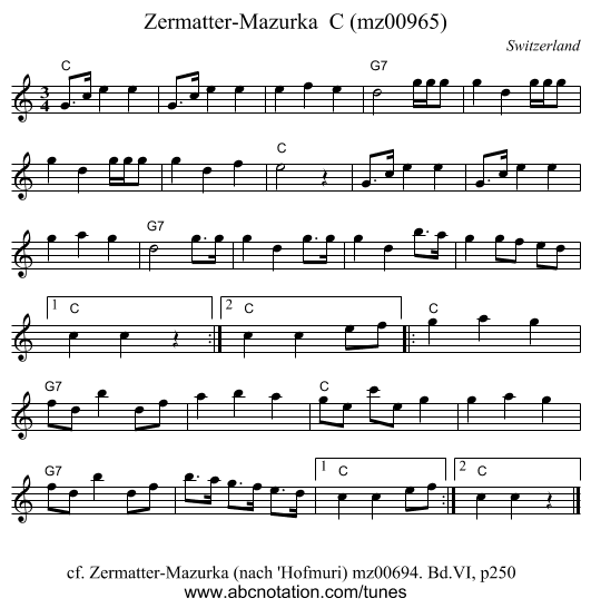 Zermatter-Mazurka  C (mz00965) - staff notation