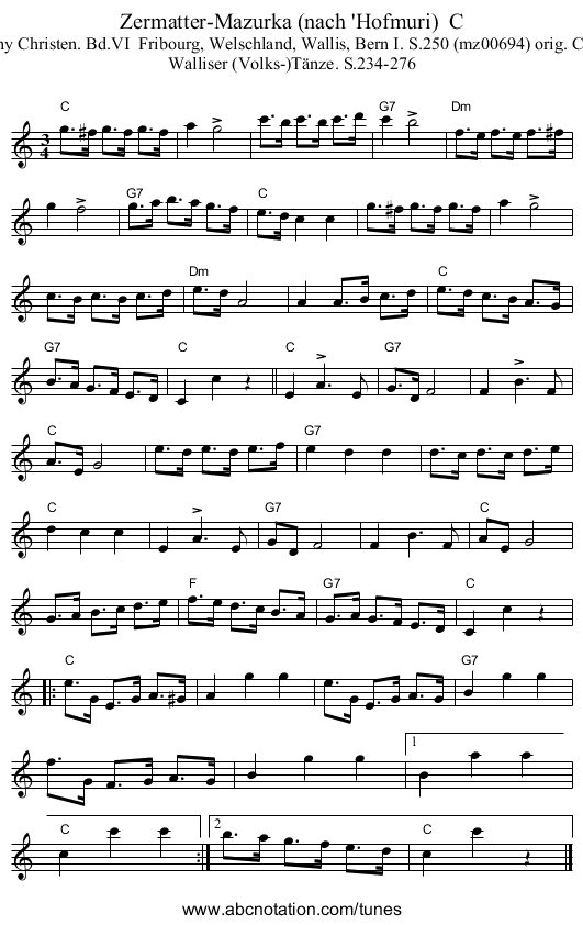 Zermatter-Mazurka (nach 'Hofmuri)  C - staff notation