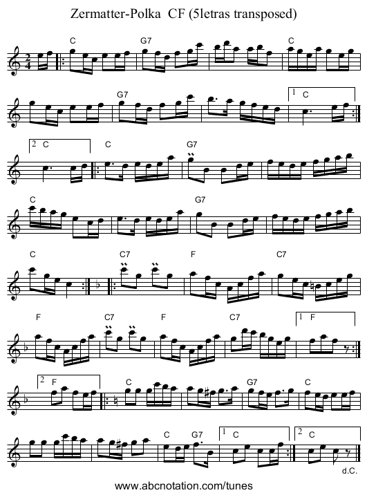 Zermatter-Polka CF (5letras transposed) - staff notation